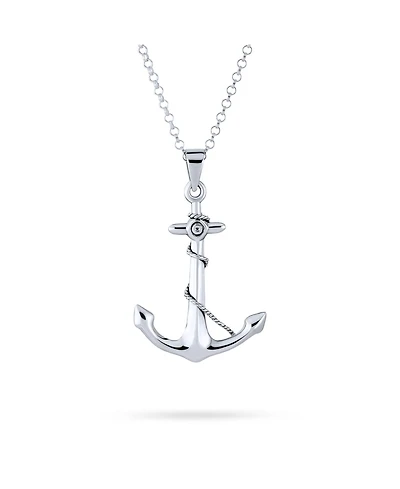 Bling Jewelry Nautical Tropical Vacation Sailor Ship Boat Rope Anchor Pendant Necklace .925 Sterling Silver 1.5 Inch
