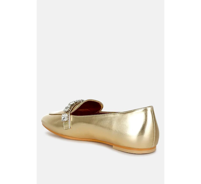 Celosia Metallic Diamante Strap Loafers