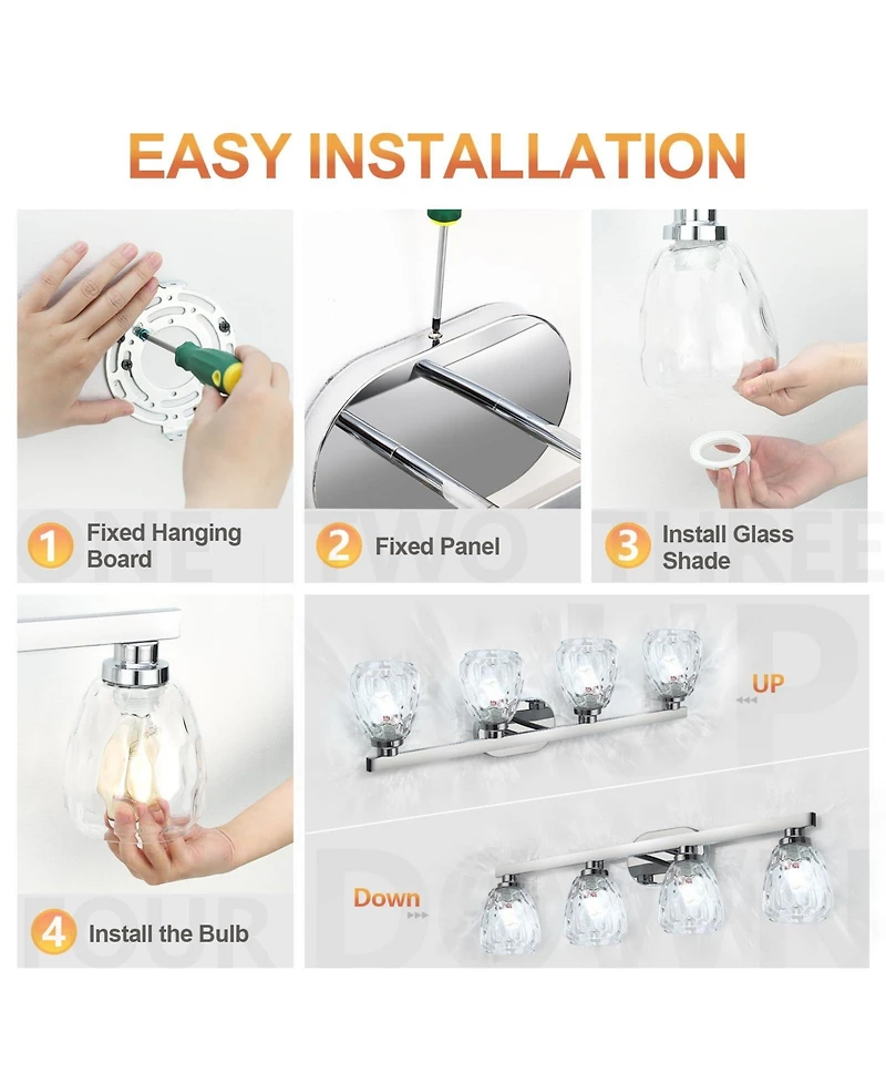 gaomon 5 Light Bathroom Light Fixtures Chrome with Hammered Glass Shade, Vanity Lighting Fixtures Over Mirror Wall Mount E26 Socket for Hallway Kitche