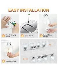 gaomon 5 Light Bathroom Light Fixtures Chrome with Hammered Glass Shade, Vanity Lighting Fixtures Over Mirror Wall Mount E26 Socket for Hallway Kitche
