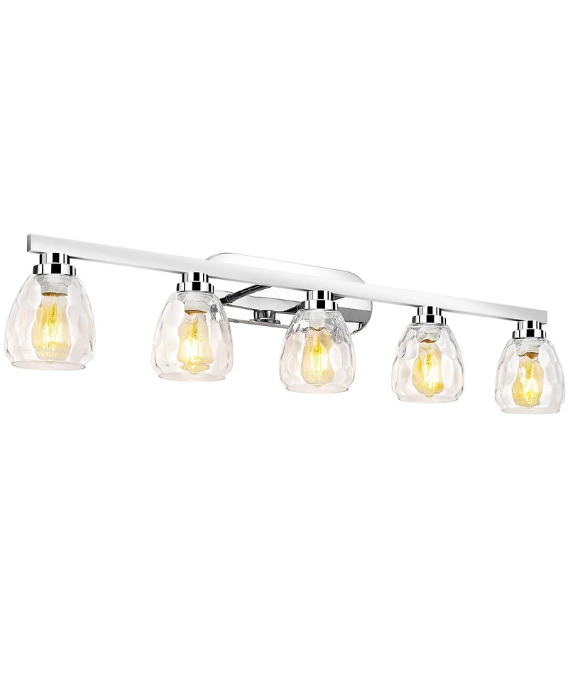 gaomon 5 Light Bathroom Light Fixtures Chrome with Hammered Glass Shade, Vanity Lighting Fixtures Over Mirror Wall Mount E26 Socket for Hallway Kitche