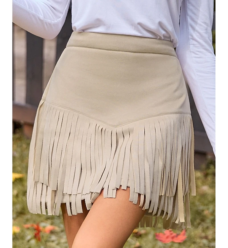 Cupshe Women's Faux Suede Fringe Hem Mini Skirt
