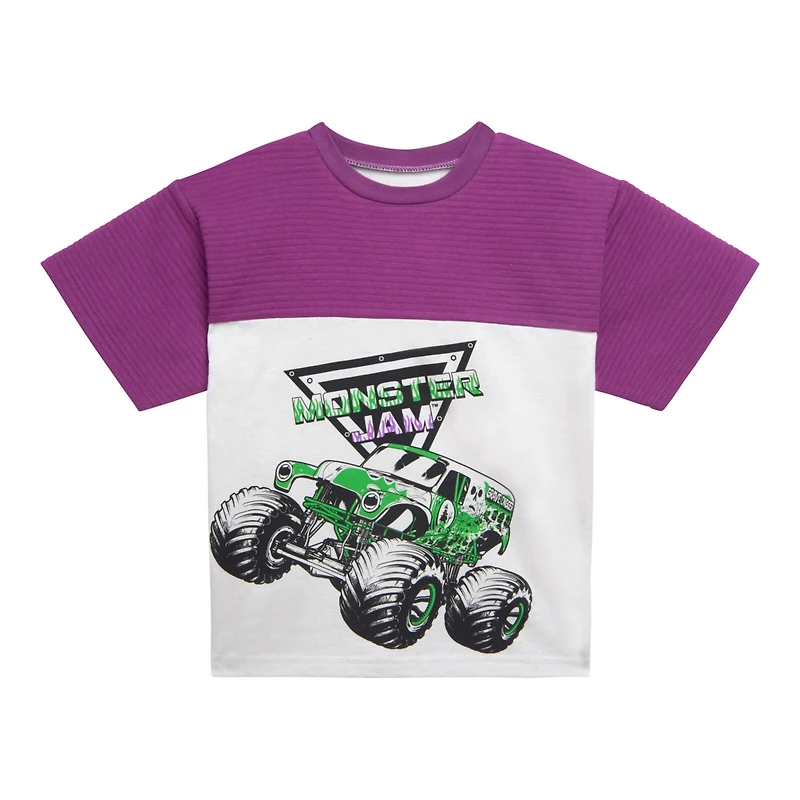 Monster Jam Boys Grave Digger Ottoman Ribbed T-Shirt and French Terry Shorts Outfit Set