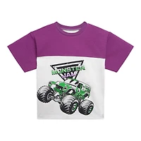 Monster Jam Boys Grave Digger Ottoman Ribbed T-Shirt and French Terry Shorts Outfit Set