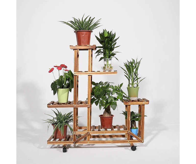 Unho 6 Tiers Wooden Plant Stand Home Garden Flower Pots Shelf for Indoor Outdoor