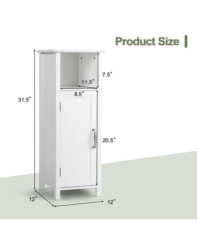 Gymax Bathroom Floor Storage Cabinet Free Standing w/ Single Door Adjustable Shelf