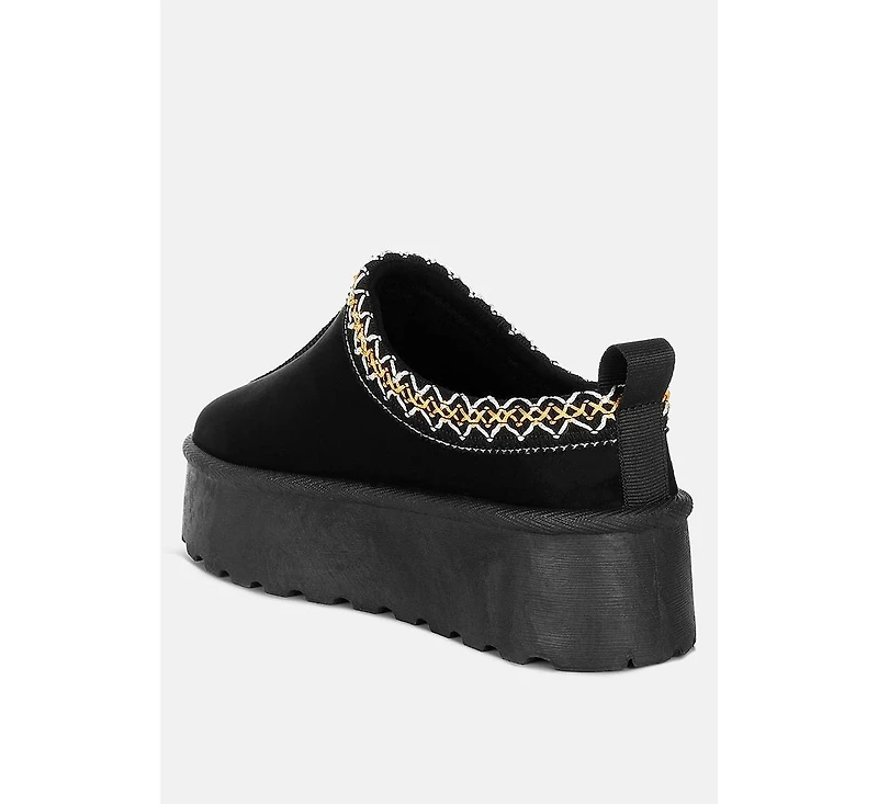 Struter Embroidered Platform Fur Classic Slip-On