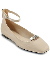 Karl Lagerfeld Paris Women's Zyvia Logo Ankle Strap Flats