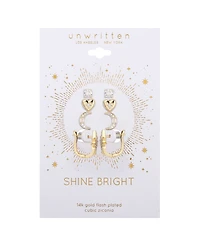 Unwritten Cubic Zirconia Heart Moon Star Hoop Stud Earring Set
