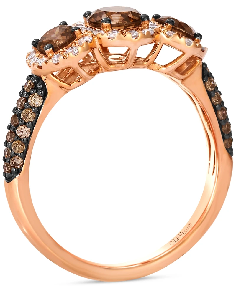 Le Vian Chocolatier Chocolate Diamond & Vanilla Diamond Three Stone Halo Ring (1-1/2 ct. t.w.) in 14k Rose Gold