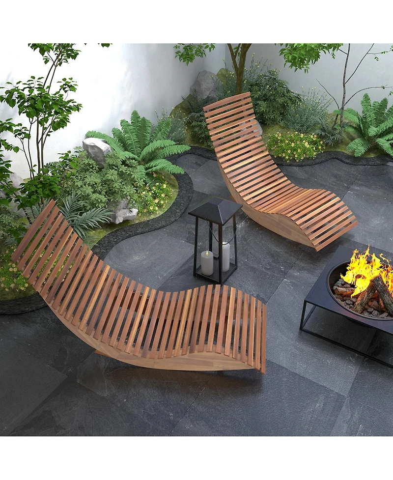 Pcs Outdoor Acacia Wood Rocking Chair with Widened Slatted Seat and High Back