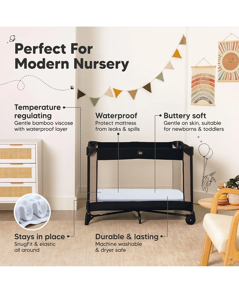 KeaBabies 2pk Isla Waterproof Mini Crib Sheets for Boy, Girl, Soft Pack and Play Graco Mattress