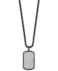 Effy Men's Zircon Cluster Dog Tag 22" Pendant Necklace (3-1/10 ct. t.w.) in Black Pvd Sterling Silver