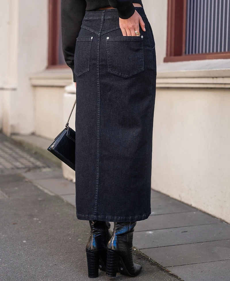 Cupshe Women's Dark Denim Split Hem Maxi Skirt