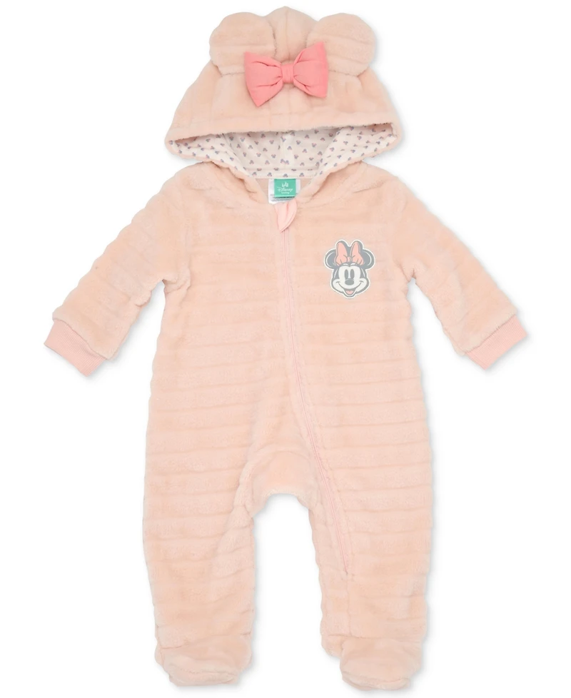 Disney Baby Girls Minnie Mouse Faux-Fur Footed Pram Coverall