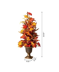 Glitzhome 36"H Fall Lighted Maple Leaves Urn Potted Porch Tree, 20 Warm Lights with Timer