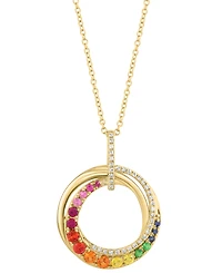 Effy Multi-Gemstone (1/2 ct. t.w.) & Diamond (1/10 ct. t.w.) Swirl Circle 18" Pendant Necklace in 14k Gold