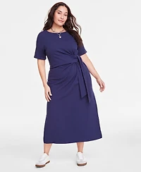 On 34th Trendy Plus Side-Tie Knit Midi Dress, Created for Macy's