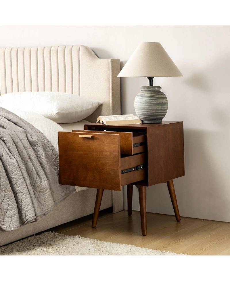 Hulala Home Mid-century ModernIsabel 2-Drawer Nightstand with Built-in Outlets