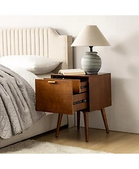 Hulala Home Mid-century ModernIsabel 2-Drawer Nightstand with Built-in Outlets