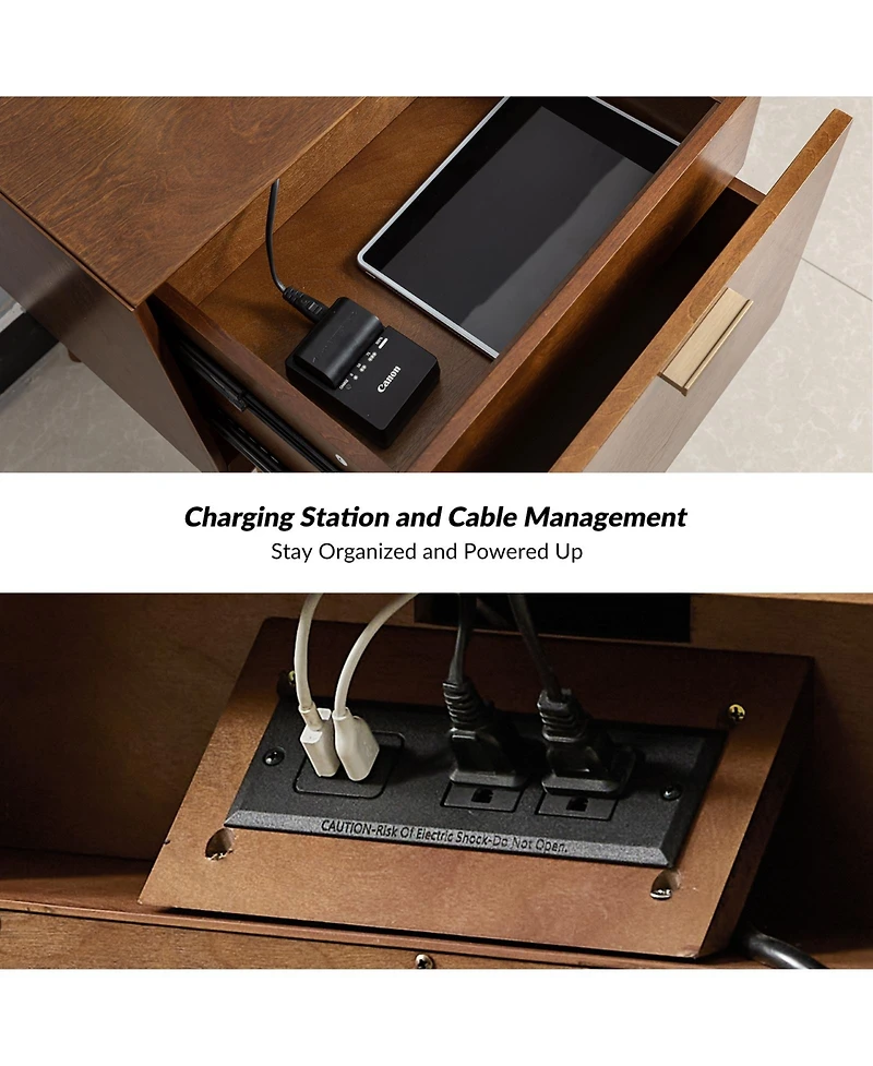 Hulala Home Mid-century ModernIsabel 2-Drawer Nightstand with Built-in Outlets