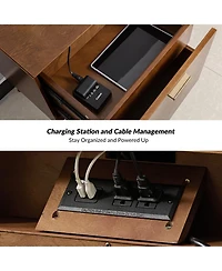 Hulala Home Mid-century ModernIsabel 2-Drawer Nightstand with Built-in Outlets