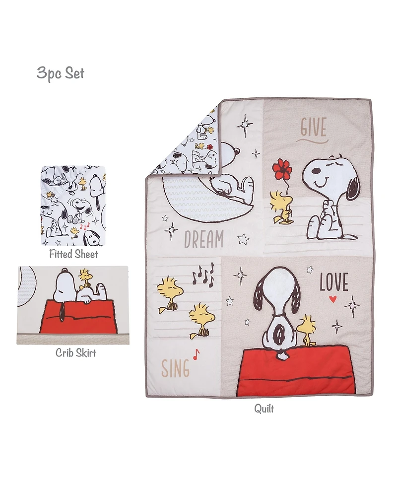 Bedtime Originals Snoopy Love 3-Piece Infant Baby Nursery Crib Bedding Set
