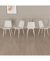 Streamdale Furniture A set of 4 dining chairs, modern kitchen dining chairs, linen padded chairs, and sturdy white metal leg decorated dining chairs.