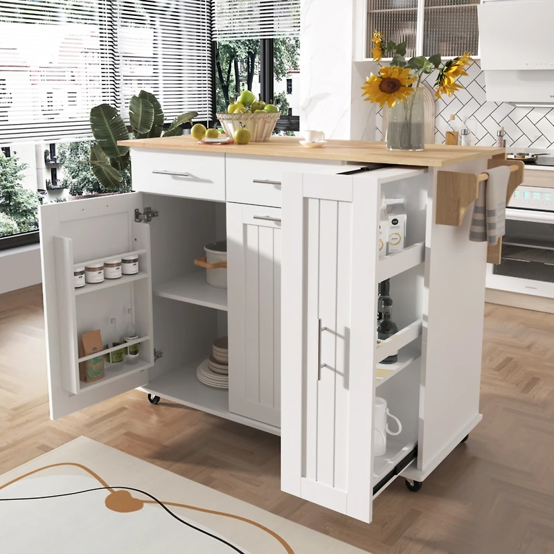 Streamdale Rolling Kitchen Island Cart with Storage Cabinet & Towel Rack