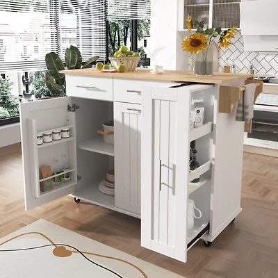 Streamdale Rolling Kitchen Island Cart with Storage Cabinet & Towel Rack