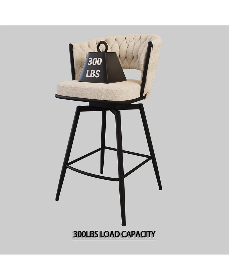Simplie Fun Bar Chair Toweling Woven Bar Stool Set of 2,Black legs Barstools No Adjustable Kitchen Island Chairs,360 Swivel Bar Stools Upholstered Cou