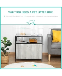 Wooden Cat Litter Box Enclosure, Hidden Kitten Washroom, Indoor End Table with Magnetic Doors & Storage Shelves, Gray