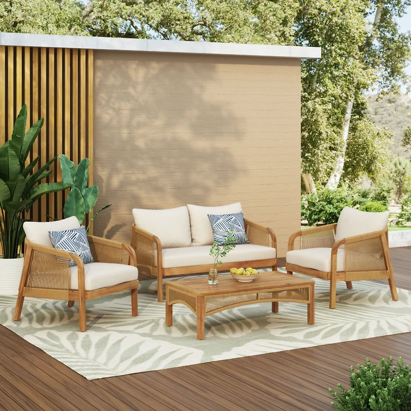Streamdale Acacia Wood Patio Set with Soft Cushions and Coffee Table
