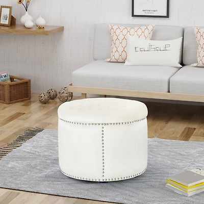 Streamdale Luxurious Velvet Ottoman with Studded Rim for Comfort and Style