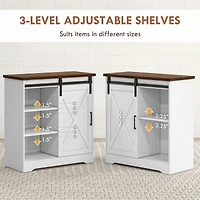 Farmhouse Coffee Bar Cabinet, 33" Buffet Sideboard with Sliding Barn Door and Adjustable Shelf, Kitchen Buffet Cabinet, White