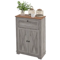 Farmhouse Barn Door Accent Cabinet, Kitchen Sideboard Storage Cabinet with Double Doors, Drawer, and Adjustable Shelf for Bedroom, Living Room, Gray