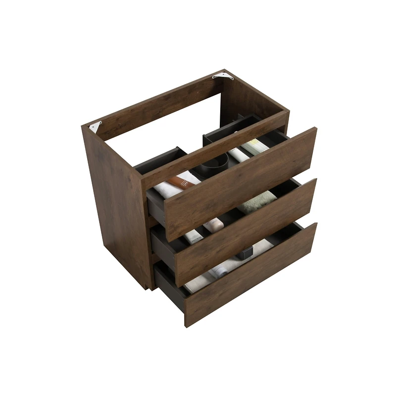 Streamdale Walnut Floor Cabinet with 3 Drawers, Pre-Assembled