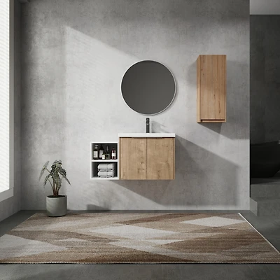 36" Wall-Mounted Bathroom Vanity With Sink and Side Cabinet, Soft Close Doors