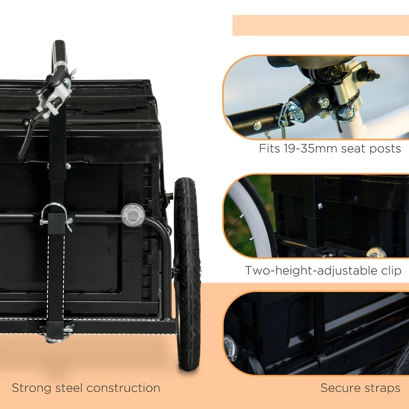 Bike Cargo Trailer, Bicycle Trailer Wagon Cart with Removable Storage Box, Quick Release 16" Wheels and Safe Reflectors, No Bottom