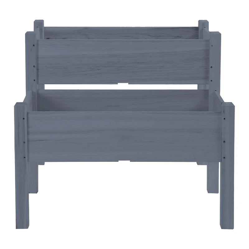 34"x34"x28" Raised Garden Bed, 2-Tier Elevated Wood Planter Box for Backyard, Patio to Grow Vegetables, Herbs, and Flowers, Gray
