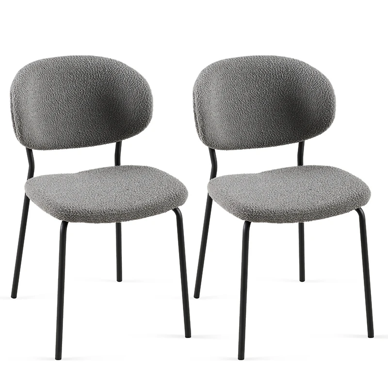 Streamdale Furniture Grey Boucle Fabric Dining Chairs Set of 2,Dining Chairs with Metal Legs for Dining Room, Kitchen, Living Room