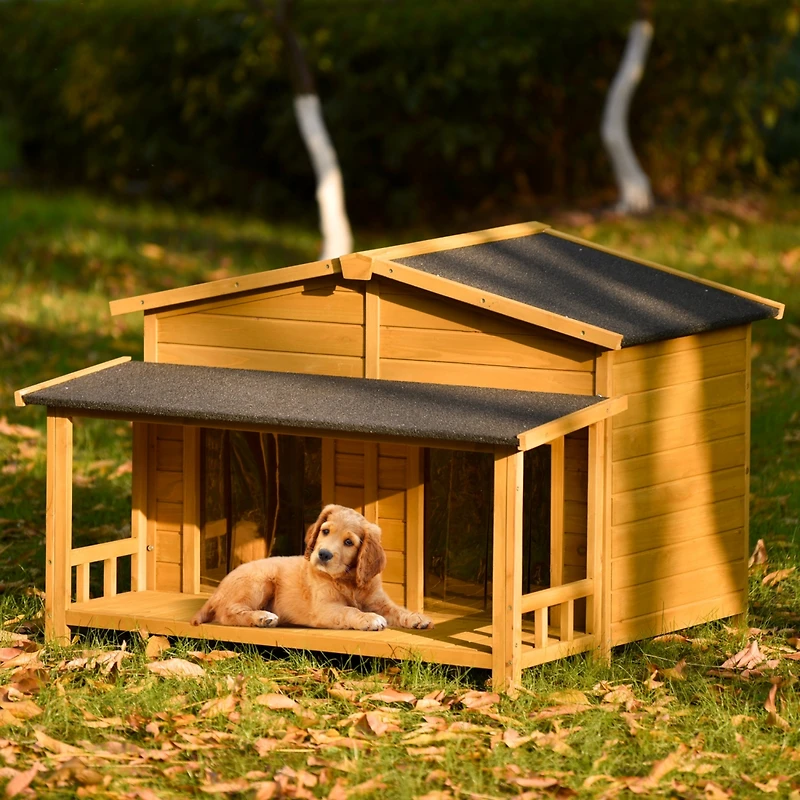 Streamdale Furniture 47.2" Large Wooden Dog House Outdoor, Outdoor & Indoor Dog Crate, Cabin Style, With Porch, 2 Doors