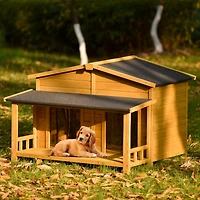 Streamdale Furniture 47.2" Large Wooden Dog House Outdoor, Outdoor & Indoor Dog Crate, Cabin Style, With Porch, 2 Doors
