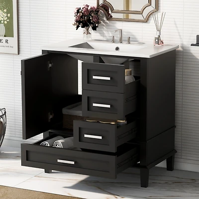 30" Bathroom Vanity, Modern Bathroom Cabinet with Sink Combo Set, Bathroom Storage Cabinet with a Soft Closing Door and 3 Drawers, Solid Wood Fra