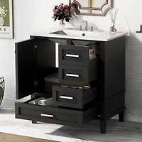 30" Bathroom Vanity, Modern Bathroom Cabinet with Sink Combo Set, Bathroom Storage Cabinet with a Soft Closing Door and 3 Drawers, Solid Wood Fra