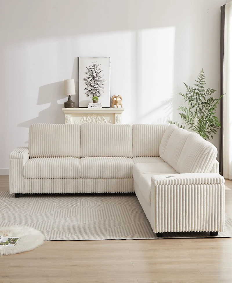 Streamdale Oversized Corduroy Corner Sofa with Storage and Amenities