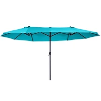 Extra Large 15ft Patio Umbrella, Double-Sided Outdoor Umbrella with Crank Handle and Air Vents for Backyard, Deck, Pool, Market, Blue