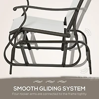 3-Piece Outdoor Gliders Set Bistro Set with Steel Frame, Tempered Glass Top Table for Patio, Garden, Backyard, Lawn, Cream White