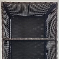 Valet Pool Towel Rack, Waterproof Pe Plastic Rattan Wicker Storage Organizer, Indoor Outdoor Spa, and Hot Tub Accessory Storage, 2 Shelves, 1 Basket D