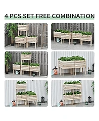 4PCS Raised Garden Bed, Wooden Elevated Planter Box Kit with Bed Liner, Diy Shape, for Flowers Vegetables